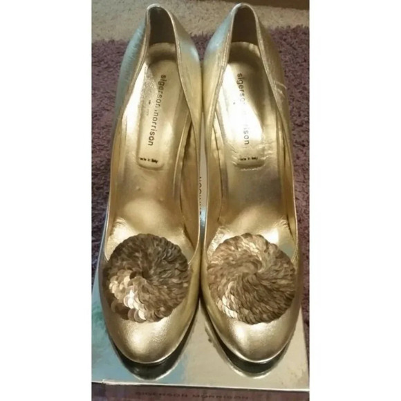SIGERSON MORRISON Flair Silk Sahara Heels Sequins - Picture 1 of 10
